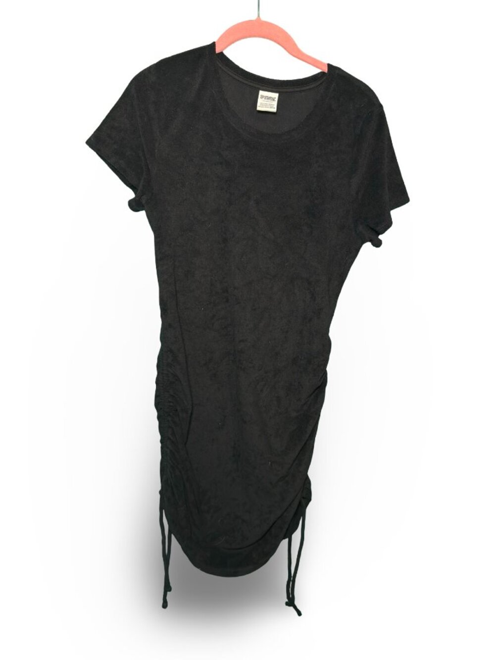 Victoria's Secret PINK Terry Swim Coverup Dress L Black Ruched Drawstring Beach